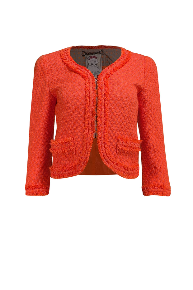 Yoana Baraschi - Neon Orange Tweed Jacket Sz 4 - Current Boutique