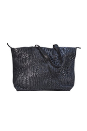 Day & Mood - Black Genuine Leather Woven Top Zipper Tote Bag - Current Boutique