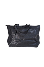 Day & Mood - Black Genuine Leather Woven Top Zipper Tote Bag - Current Boutique