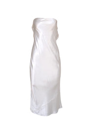 Retrofete - Ivory Satin Strapless Midi Slip Dress w/Pearl Back Sz XS - Current Boutique