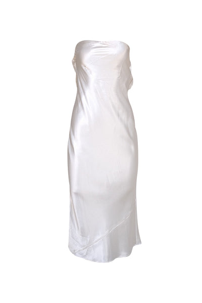 Retrofete - Ivory Satin Strapless Midi Slip Dress w/Pearl Back Sz XS - Current Boutique