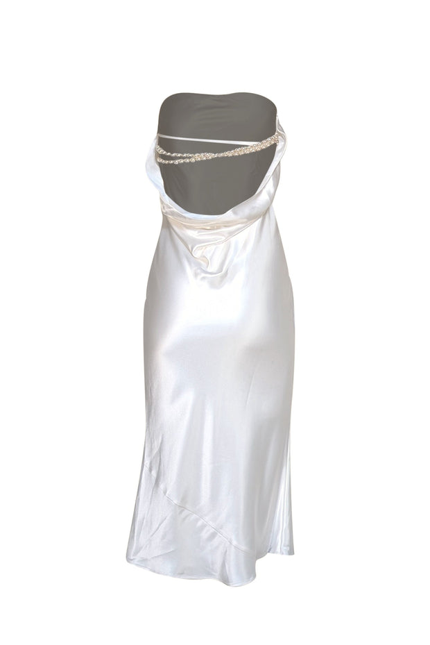 Retrofete - Ivory Satin Strapless Midi Slip Dress w/Pearl Back Sz XS - Current Boutique