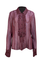 St. John Couture - Maroon Metallic Button Down Shirt Sz 16 - Current Boutique