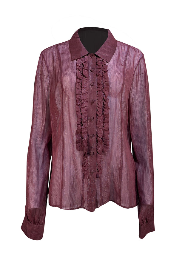 St. John Couture - Maroon Metallic Button Down Shirt Sz 16 - Current Boutique