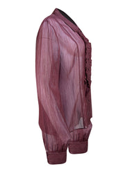 St. John Couture - Maroon Metallic Button Down Shirt Sz 16 - Current Boutique