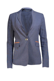 Elie Tahari -Blue Contrasting Trim Linen Blend Blazer Sz 4 - Current Boutique