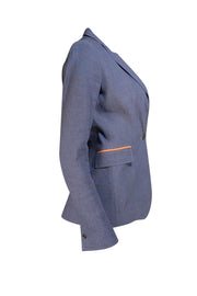 Elie Tahari -Blue Contrasting Trim Linen Blend Blazer Sz 4 - Current Boutique