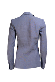 Elie Tahari -Blue Contrasting Trim Linen Blend Blazer Sz 4 - Current Boutique
