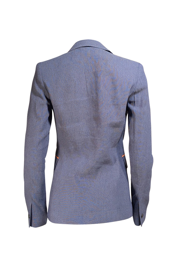 Elie Tahari -Blue Contrasting Trim Linen Blend Blazer Sz 4 - Current Boutique