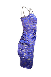 Nicole Miller - Purple & Gold Silk Blend Ruched Dress Sz 4 - Current Boutique