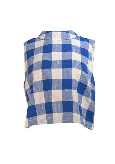 Veronica Beard - Blue & White Check Crop "Sylvana" Top Sz 12 - Current Boutique