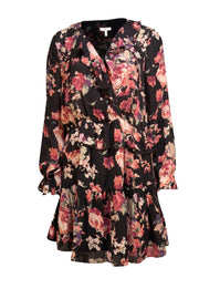 Joie - Black & Pink Floral Print Mini "Joada" Dress Sz L - Current Boutique