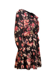 Joie - Black & Pink Floral Print Mini "Joada" Dress Sz L - Current Boutique