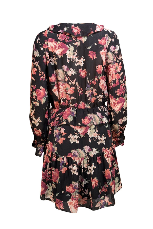 Joie - Black & Pink Floral Print Mini "Joada" Dress Sz L - Current Boutique