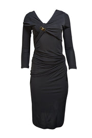 Gucci - Black V-neckline Gold Buckle Dress Sz M - Current Boutique
