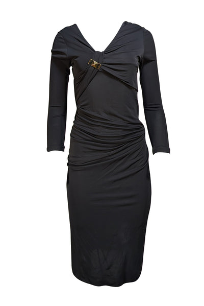 Gucci - Black V-neckline Gold Buckle Dress Sz M - Current Boutique