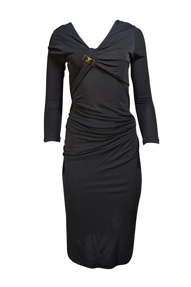 Gucci - Black V-neckline Gold Buckle Dress Sz M - Current Boutique