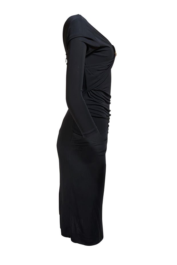 Gucci - Black V-neckline Gold Buckle Dress Sz M - Current Boutique