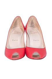 Christian Louboutin - Neon Corasl Pink Leather Peep Toe Pumps Sz 8 - Current Boutique