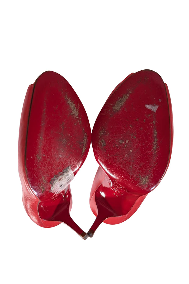 Christian Louboutin - Neon Corasl Pink Leather Peep Toe Pumps Sz 8 - Current Boutique