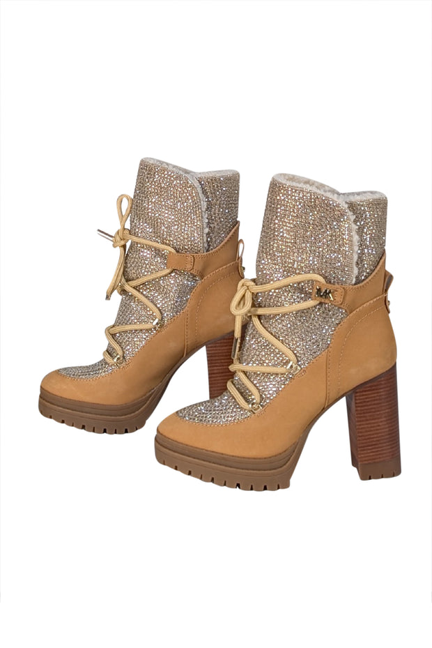 Michael Kors - Tan Bling Platform Booties Sz 7.5