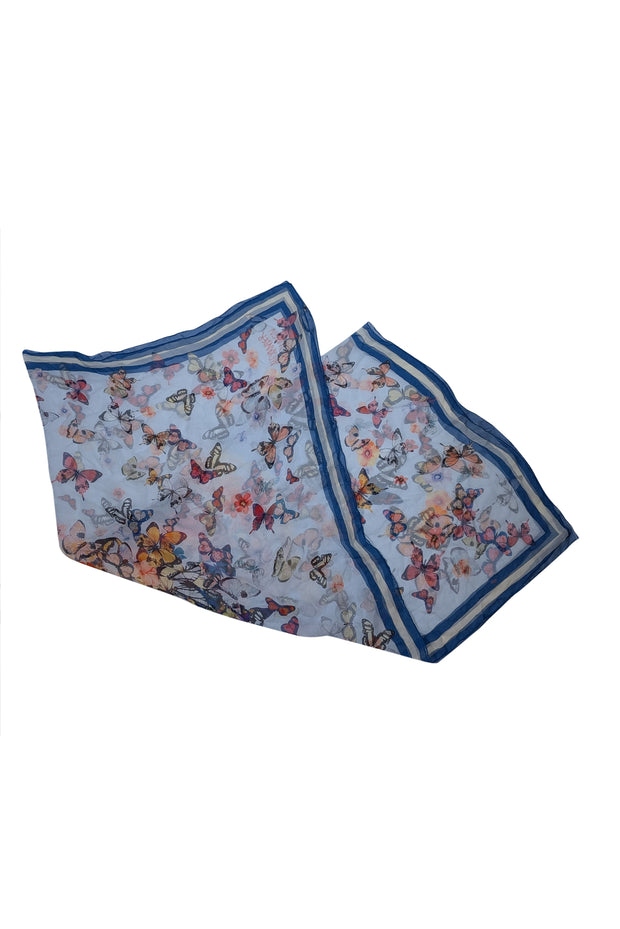 Alexander McQueen - Light Blue w/ Multicolor Butterfly Print Scarf