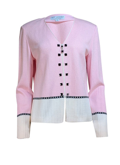 St. John - Light Pink V-neckline Zipper Jacket Sz 10 - Current Boutique