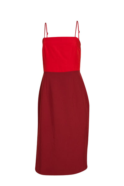 Milly - Red & Maroon Two Tone Colorblock Sleeveless Sheath Dress Sz 12 - Current Boutique