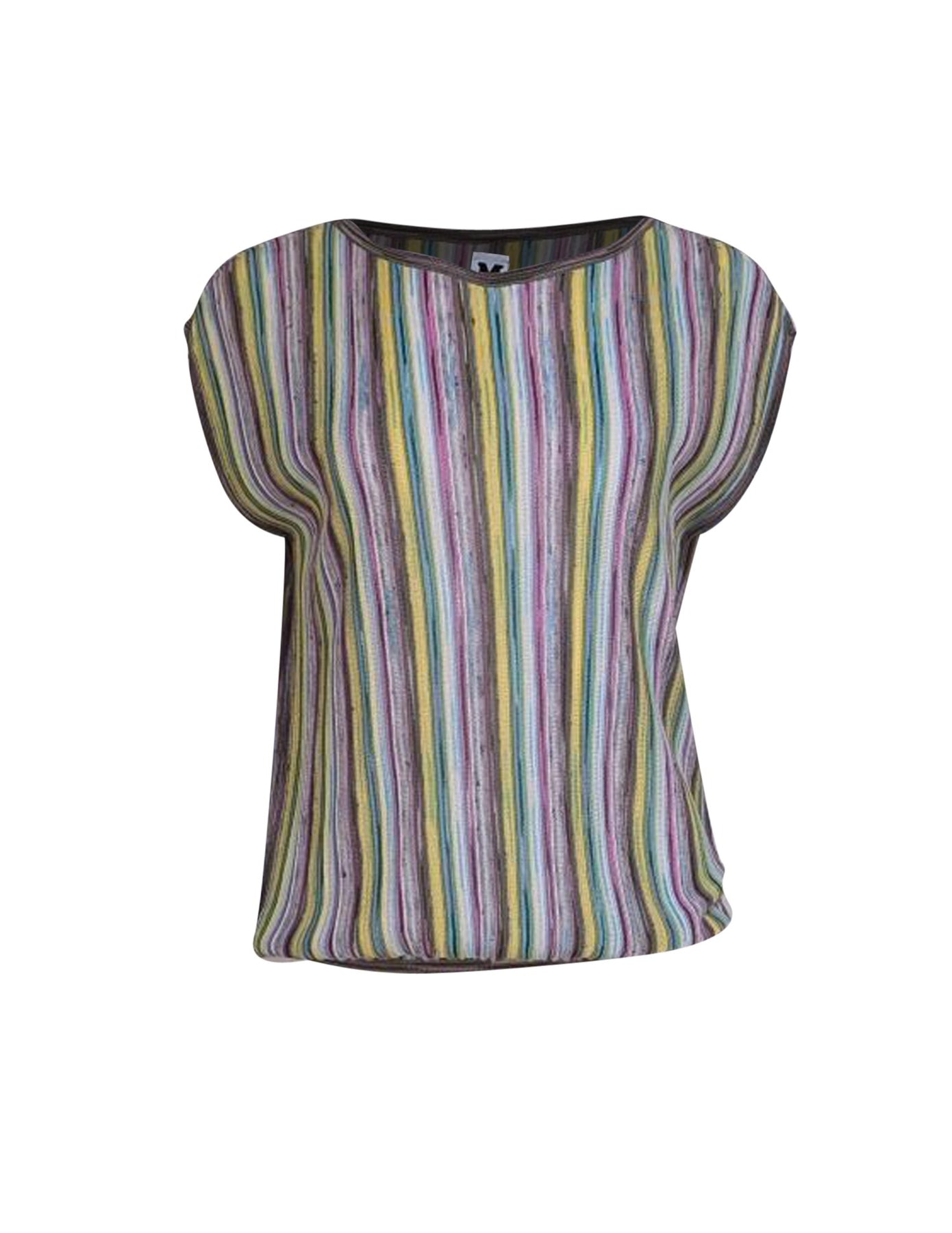 Missoni - Green, Pink, & White Ribbed Stripe Cap Sleeve Knit Top Sz 2 - Current Boutique