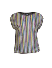 Missoni - Green, Pink, & White Ribbed Stripe Cap Sleeve Knit Top Sz 2 - Current Boutique
