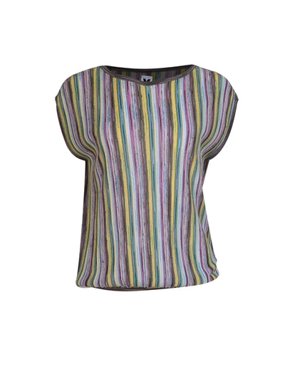 Missoni - Green, Pink, & White Ribbed Stripe Cap Sleeve Knit Top Sz 2 - Current Boutique