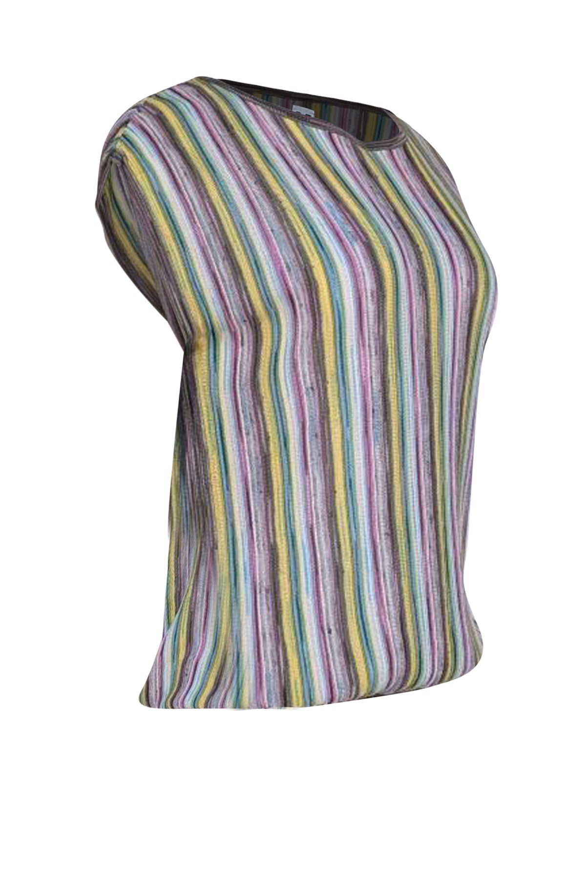 Missoni - Green, Pink, & White Ribbed Stripe Cap Sleeve Knit Top Sz 2 - Current Boutique