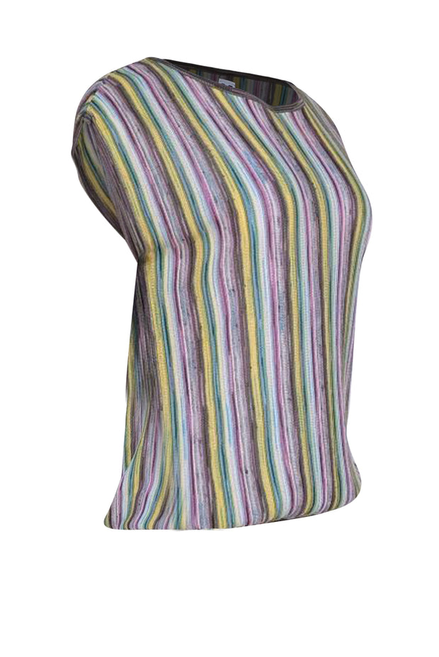 Missoni - Green, Pink, & White Ribbed Stripe Cap Sleeve Knit Top Sz 2 - Current Boutique