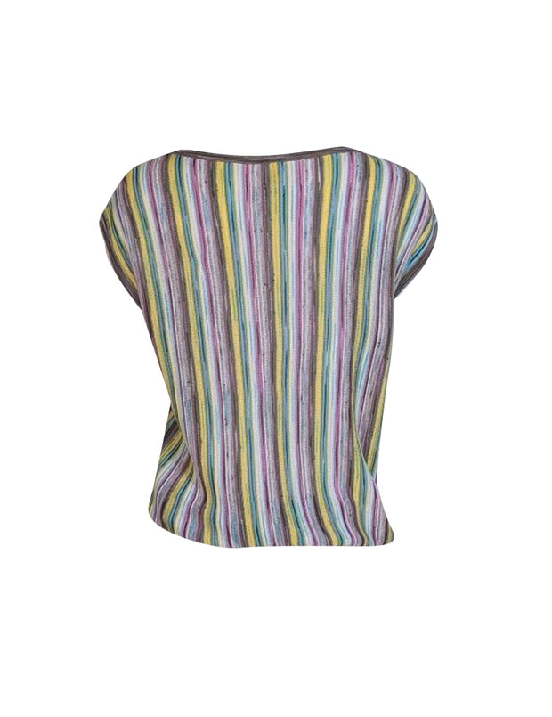 Missoni - Green, Pink, & White Ribbed Stripe Cap Sleeve Knit Top Sz 2 - Current Boutique