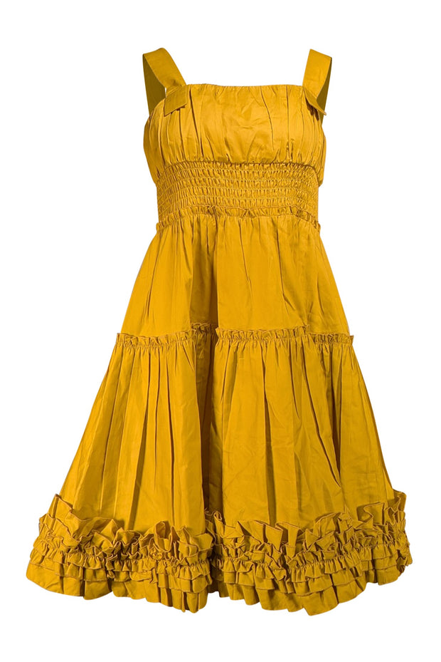 mustard yellow sleeveless dress SOLERSUN Plus Size Mustard Yellow Summer Elegant Formal Linen-Like V-Neck Sleeveless Belted Elastic Waist Pleated A-Line Mid-Length Dress For Wedding Guest