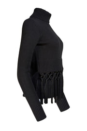 Michael Kors - Black Cashmere Turtleneck Fringe Hem Sweater Sz XS - Current Boutique