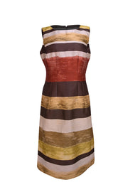 Lafayette 148 - Brown, Rust, Yellow, & Cream Stripe Sleeveless Dress Sz 8 - Current Boutique