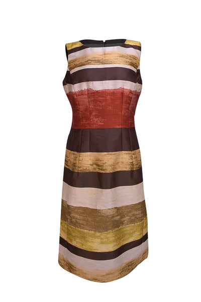 Lafayette 148 - Brown, Rust, Yellow, & Cream Stripe Sleeveless Dress Sz 8 - Current Boutique
