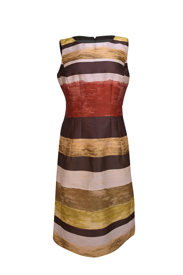 Lafayette 148 - Brown, Rust, Yellow, & Cream Stripe Sleeveless Dress Sz 8 - Current Boutique