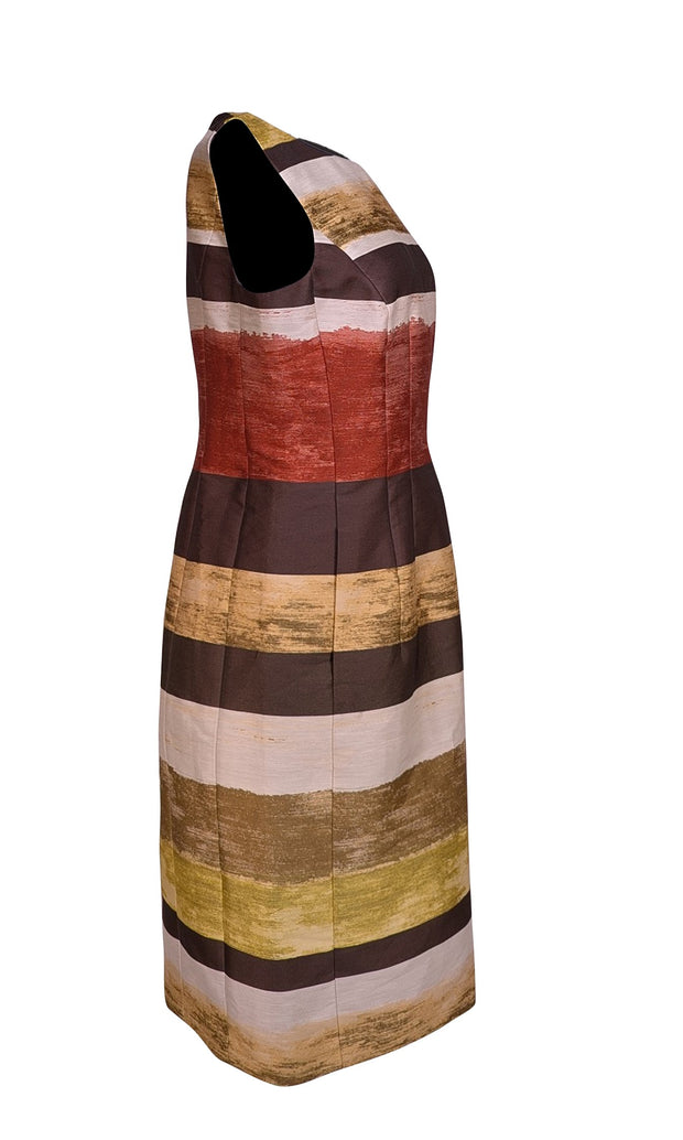 Lafayette 148 - Brown, Rust, Yellow, & Cream Stripe Sleeveless Dress Sz 8 - Current Boutique