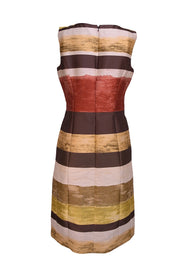 Lafayette 148 - Brown, Rust, Yellow, & Cream Stripe Sleeveless Dress Sz 8 - Current Boutique
