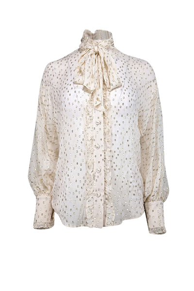 Zimmermann - Cream & Gold Metallic Fil Coupé Silk-Blend Blouse Sz 4