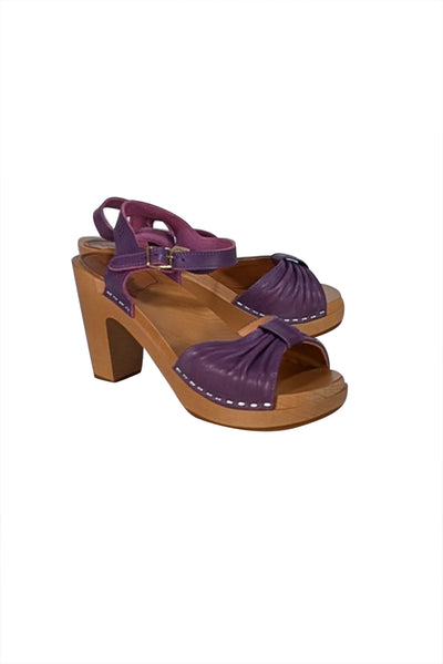 Swedish Hasbeens - Purple Leather Wooden Strappy Sandals Sz 9 - Current Boutique