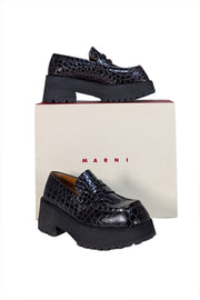 Marni - Black Croc Embossed Leather Platform Loafer Sz 9.5 - Current Boutique