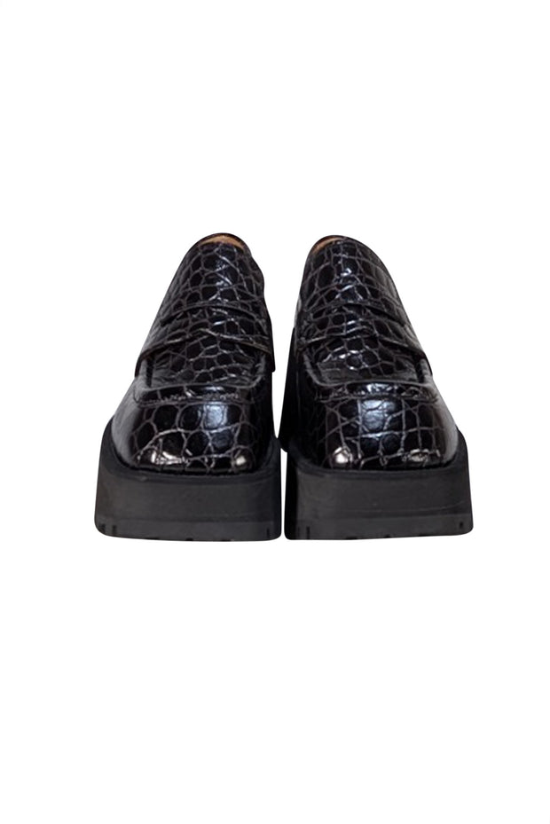 Marni - Black Croc Embossed Leather Platform Loafer Sz 9.5 - Current Boutique