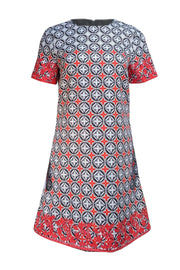 Louis Vuitton - White, Navy, & Red Motif Print Short Sleeve Dress Sz M - Current Boutique