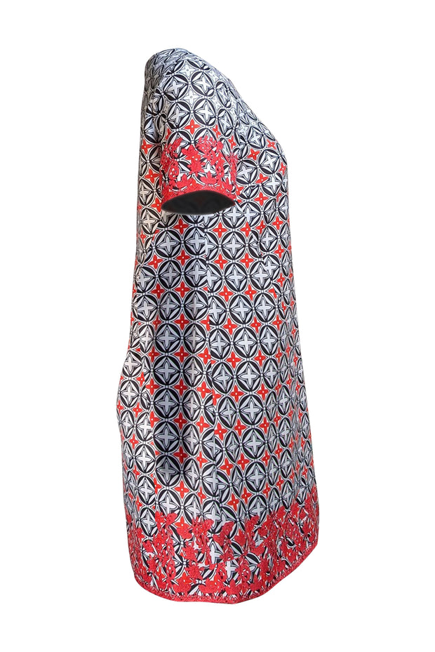 Louis Vuitton - White, Navy, & Red Motif Print Short Sleeve Dress Sz M - Current Boutique