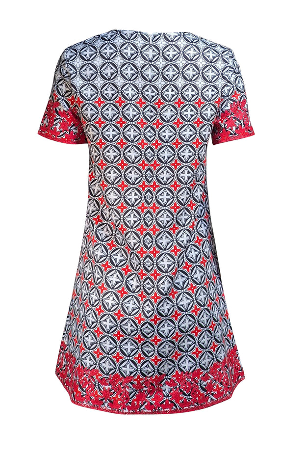 Louis Vuitton - White, Navy, & Red Motif Print Short Sleeve Dress Sz M - Current Boutique