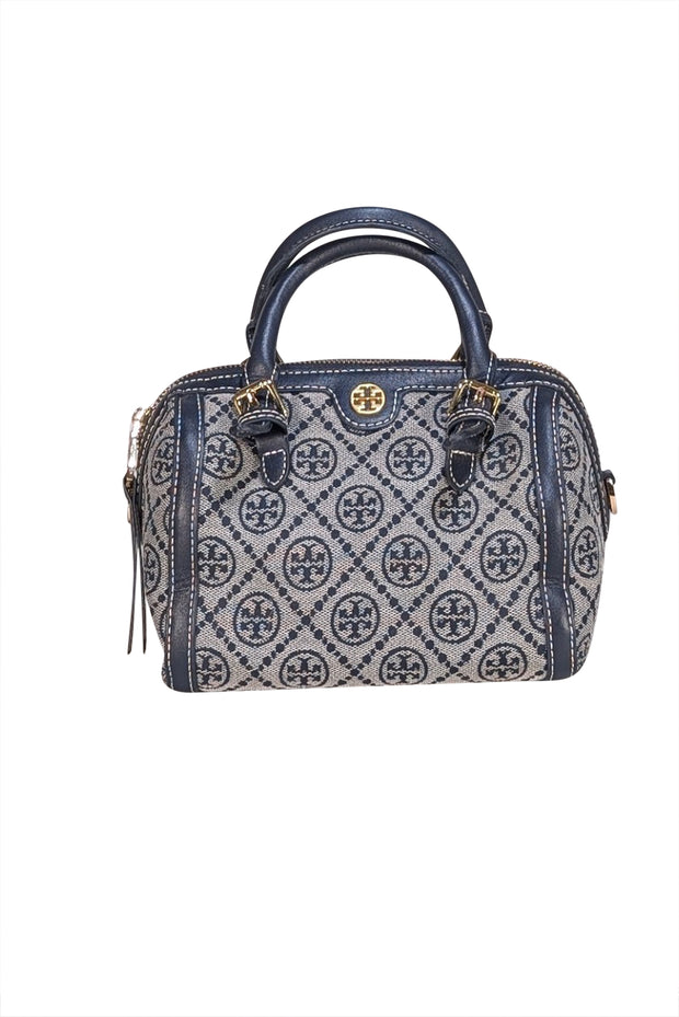 Tory Burch - Navy Monogram Canvas Mini Handbag - Current Boutique