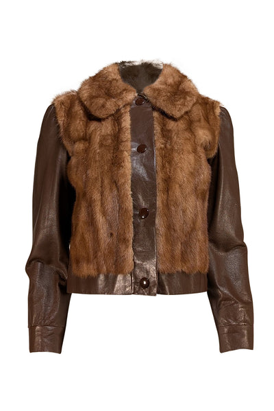 Sprung Freres - Chocolate Brown W/ Fur Detail Short Jacket Sz S - Current Boutique